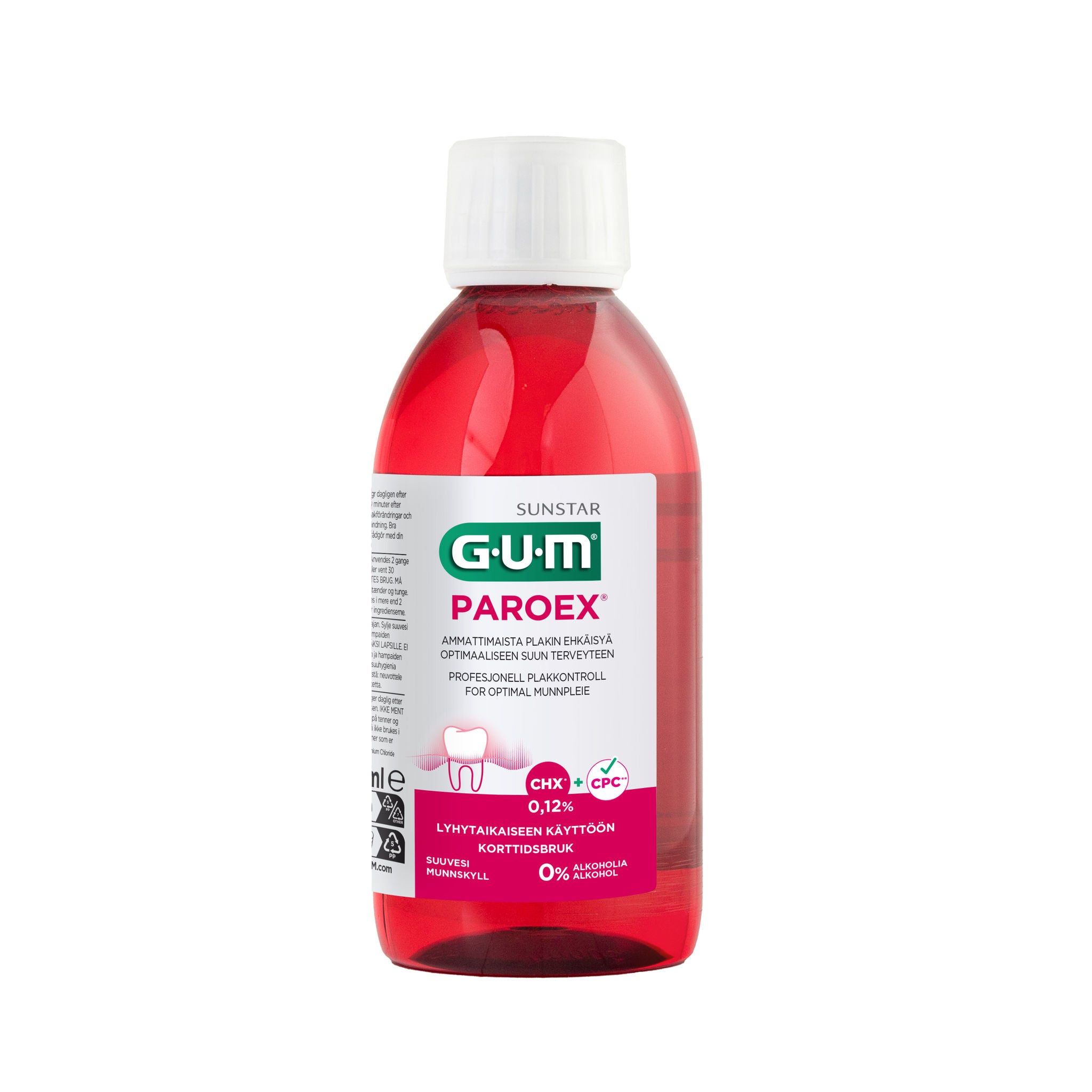  P1784-SC-GUM-PAROEX-012-Mouthrinse-300ml-Box-Bottle.png Kjøp på Vitusapotek GUM® PAROEX® 0,12% Intensiv Munnskyll flaske