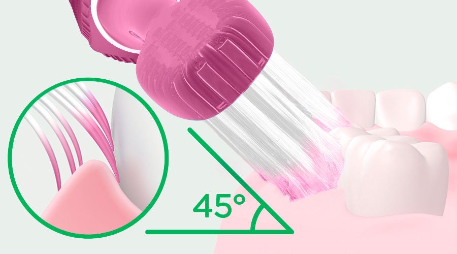 Spazzolino GUM PRO SENSITIVE all'angolatura giusta di 45° che pulisce in profondità