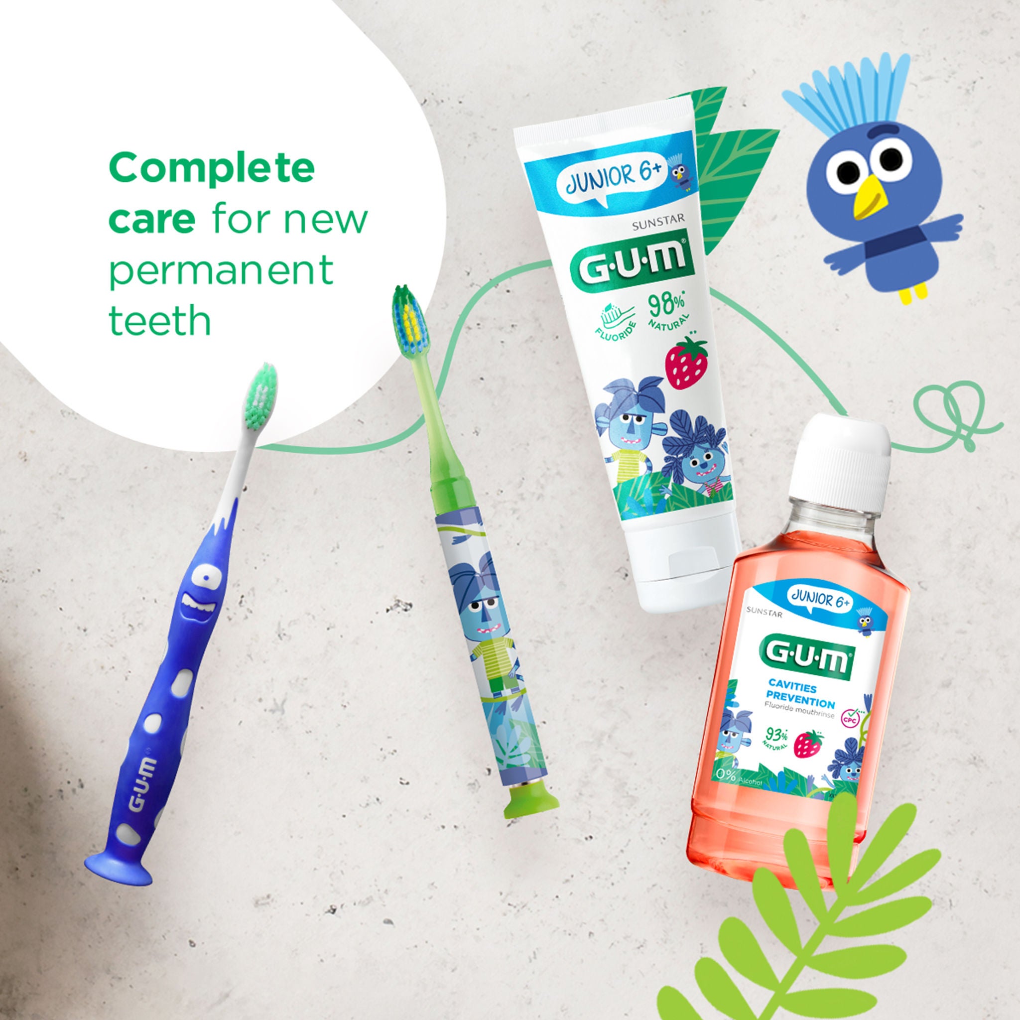 GUM JUNIOR 6+ toothpaste, GUM JUNIOR 6+ toothbrush, GUM LIGHT-UP toothbrush, GUM JUNIOR 6+ mouthwash