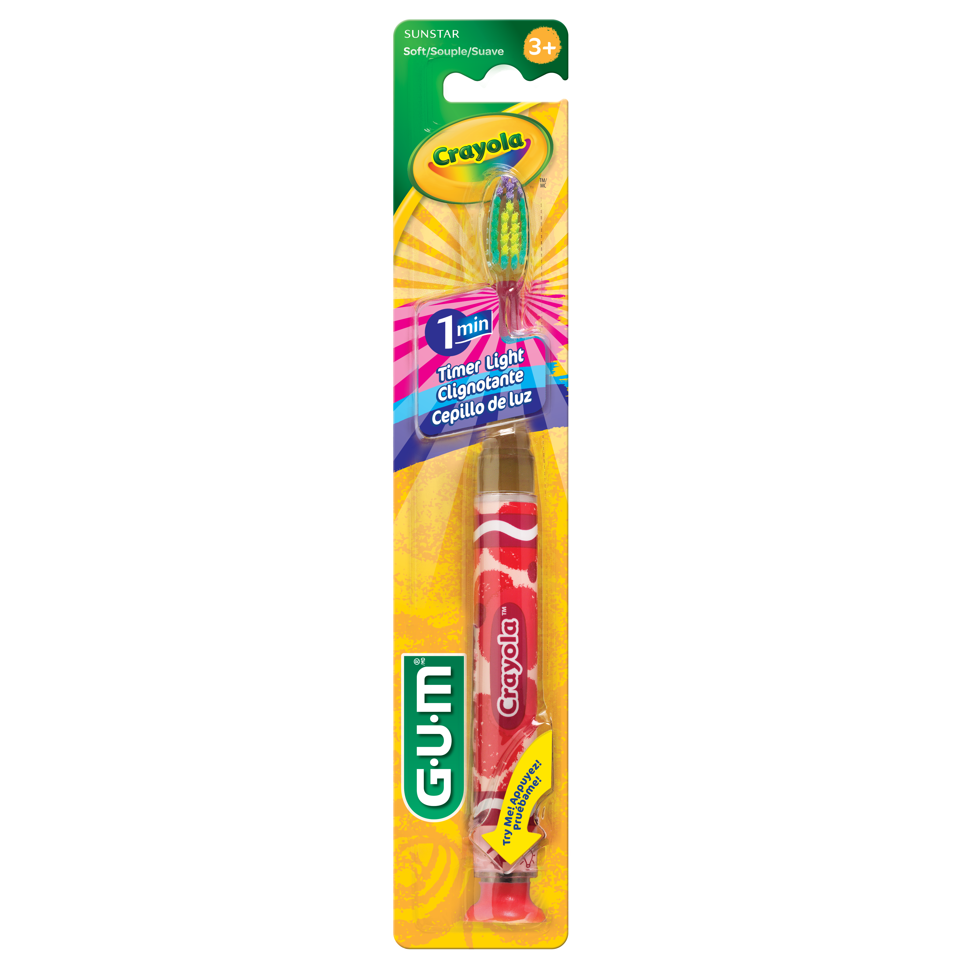 Brosse a dents a minuterie clignotante, Poils Souples, 3+, CRAYOLA GUM