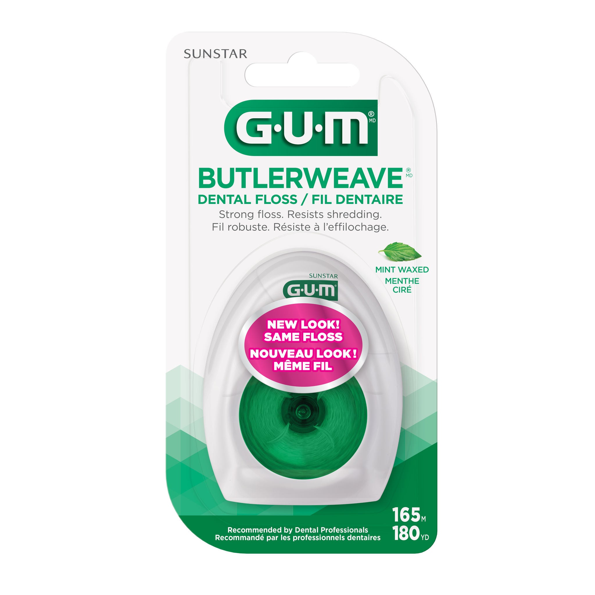 GUM BUTLERWEAVE Waxed Dental String Floss, Mint - 165m