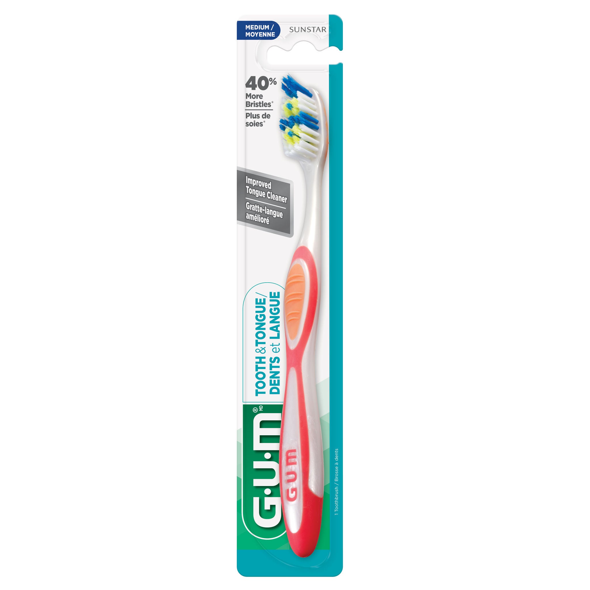 GUM TOOTH & TONGUE Toothbrush, Regular, Medium Bristles