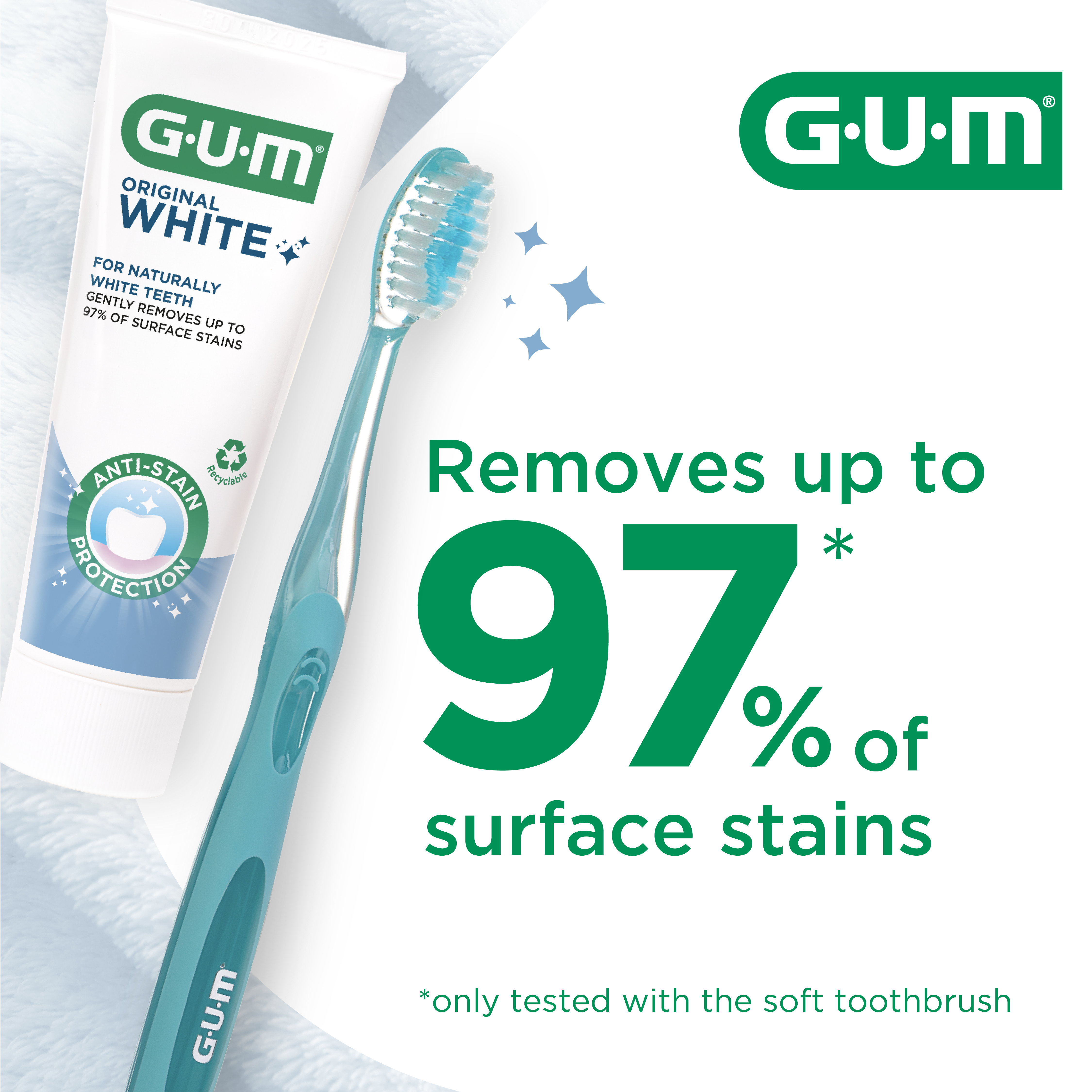 GUM ORIGINAL WHITE toothpaste tube together with GUM ORIGINAL WHITE toothbrush
