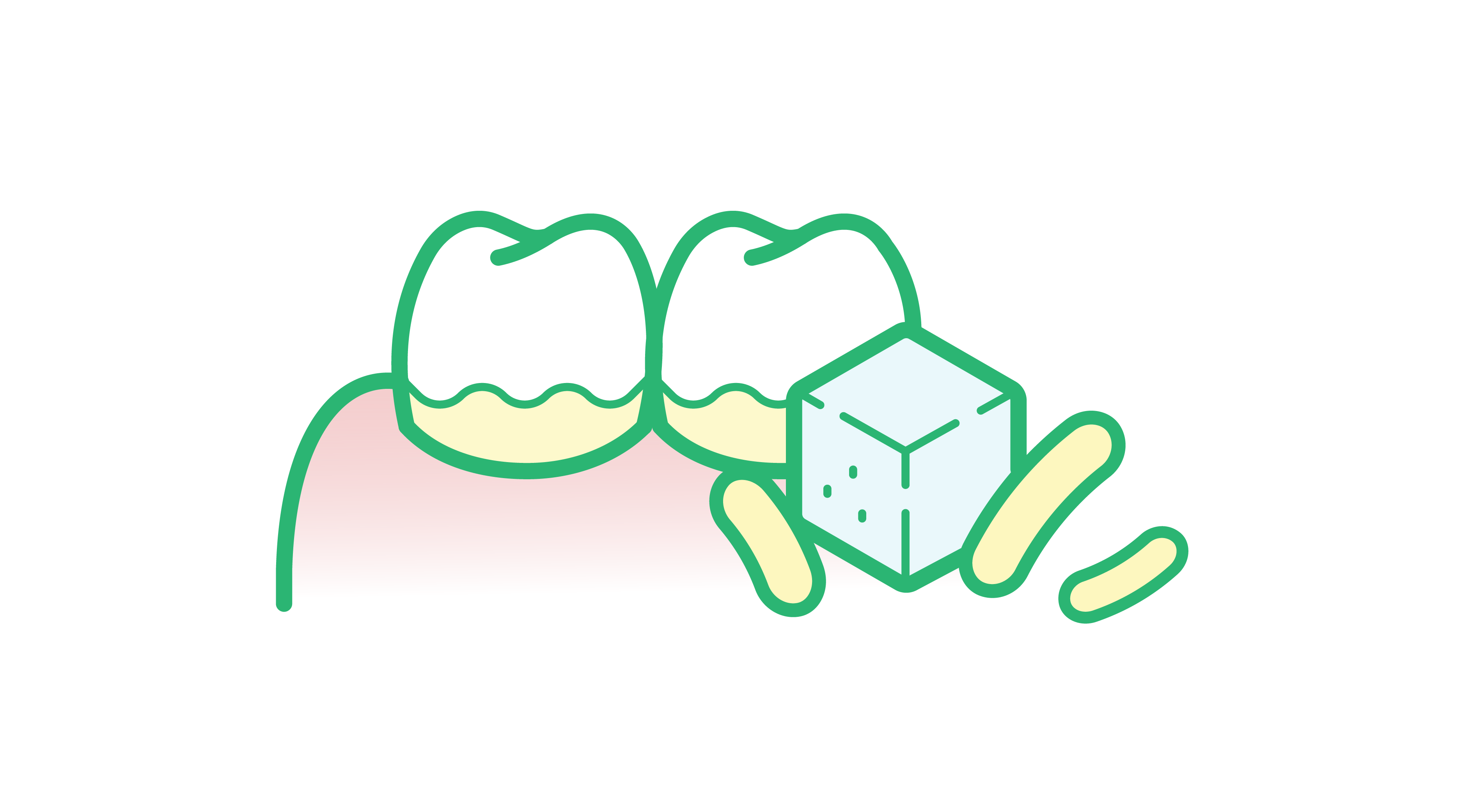 Ilustración dientes y placa bacteriana junto a un terrón de azúcar