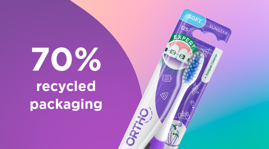 GUM TRAVEL ORTHO Toothbrush with recycled packaging