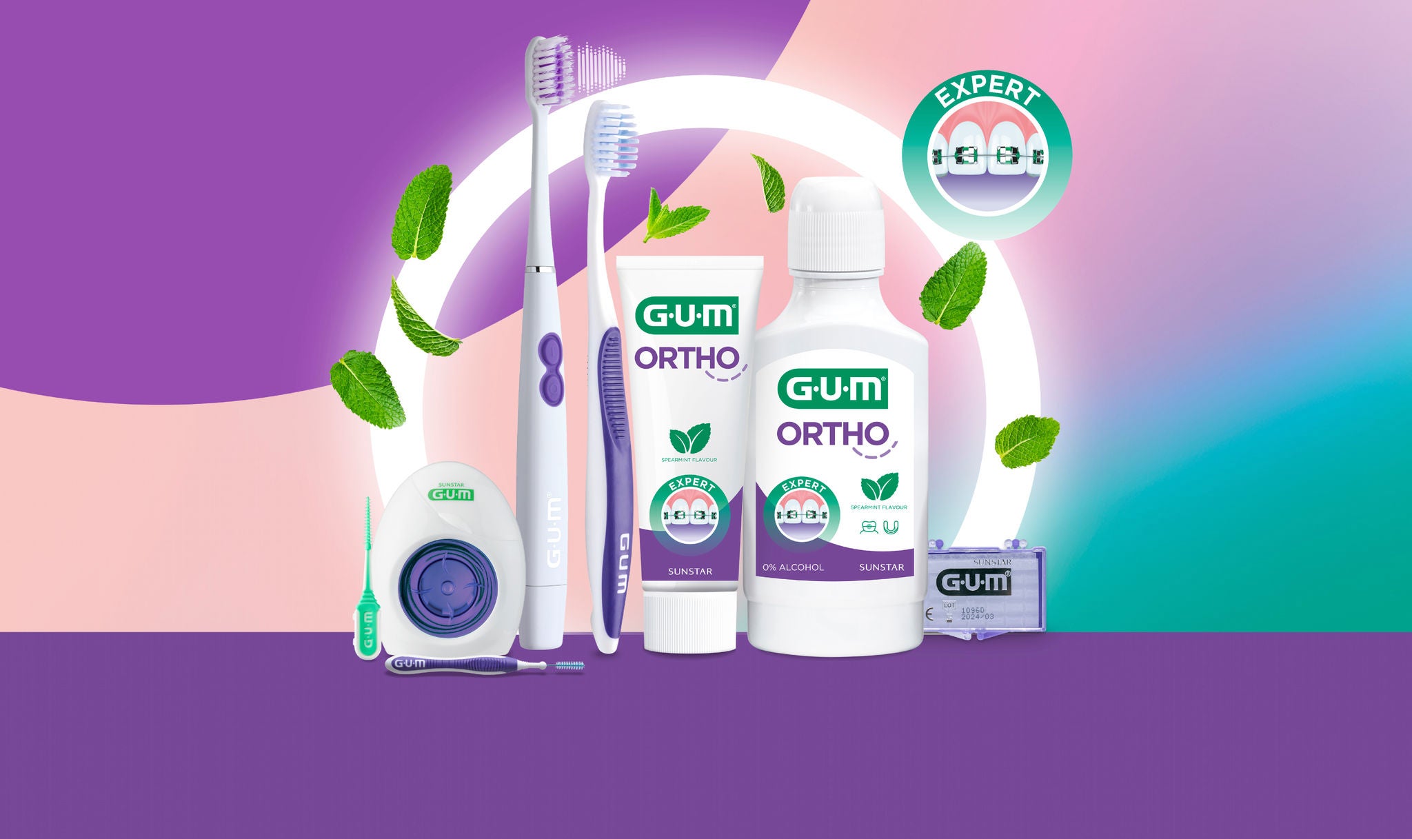 Gamma GUM ORTHO: Spazzolino GUM ORTHO, Dentifricio GUM ORTHO, GUM ORTHO Collutorio, GUM ORTHO Filo interdentale