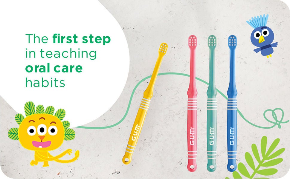 GUM BABY Toothbrushes in 4 colours and 2 jungle buddies