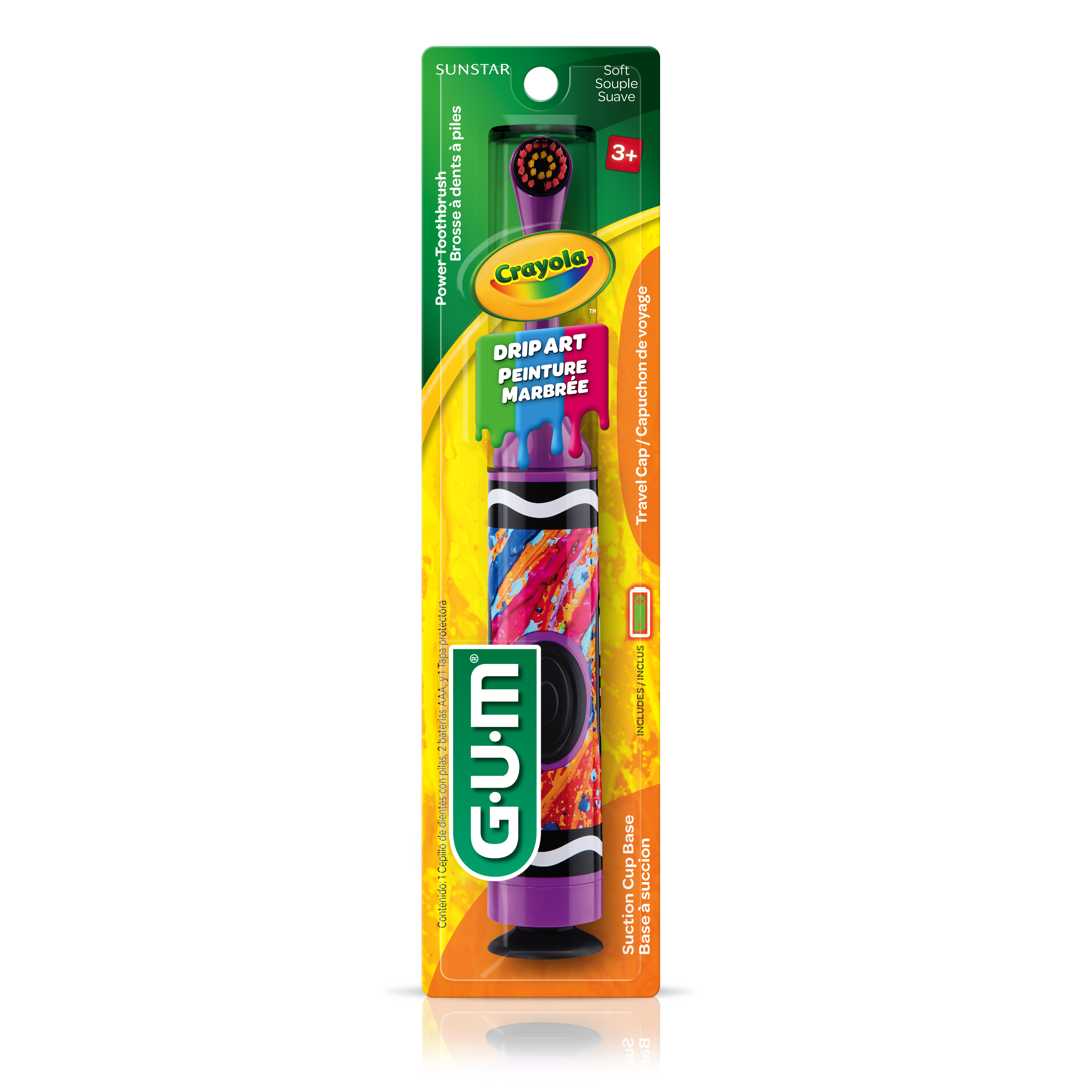 GUM CRAYOLA Kids Power Electric Toothbrush, Soft Bristles, 3+
