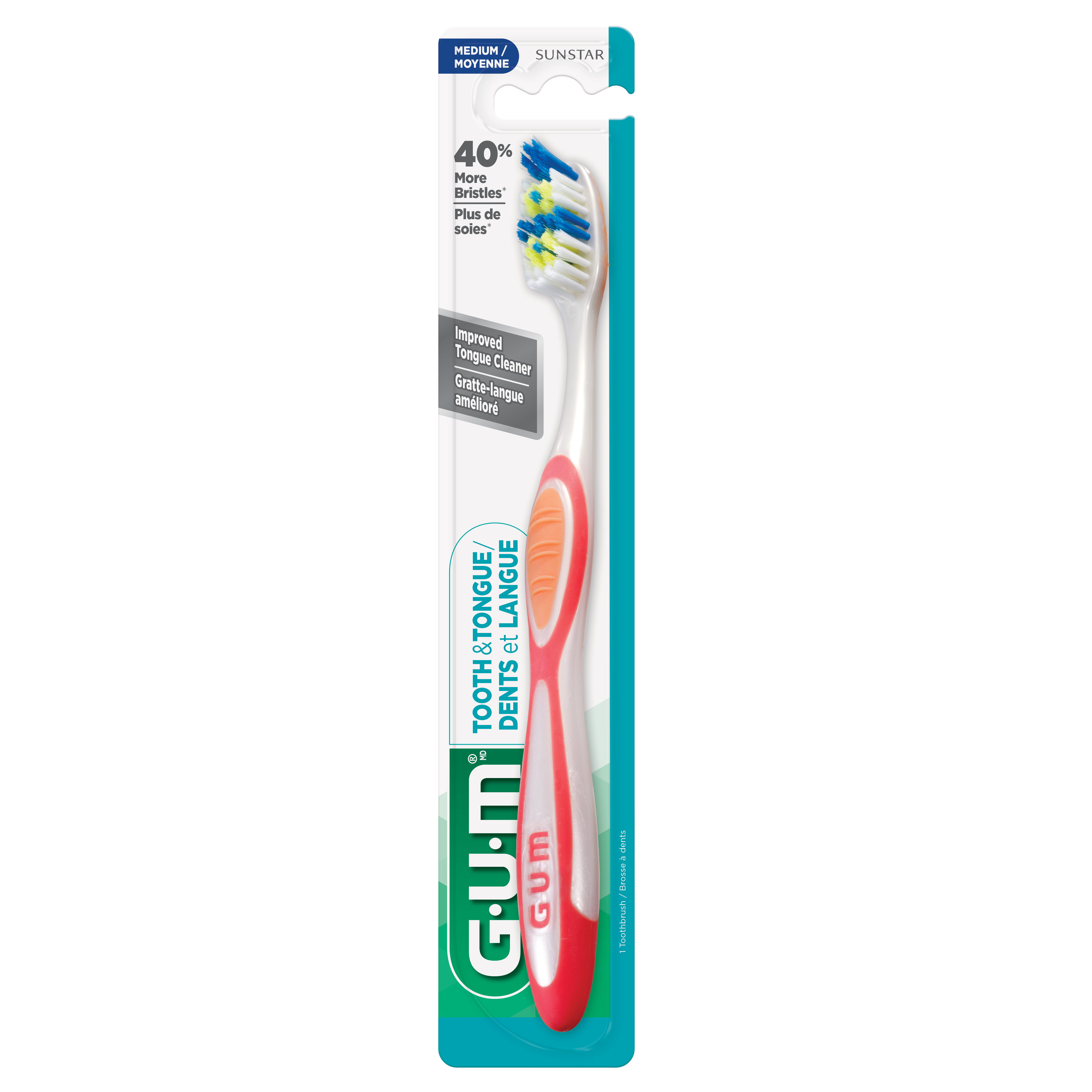 GUM TOOTH & TONGUE Toothbrush, Regular, Medium Bristles